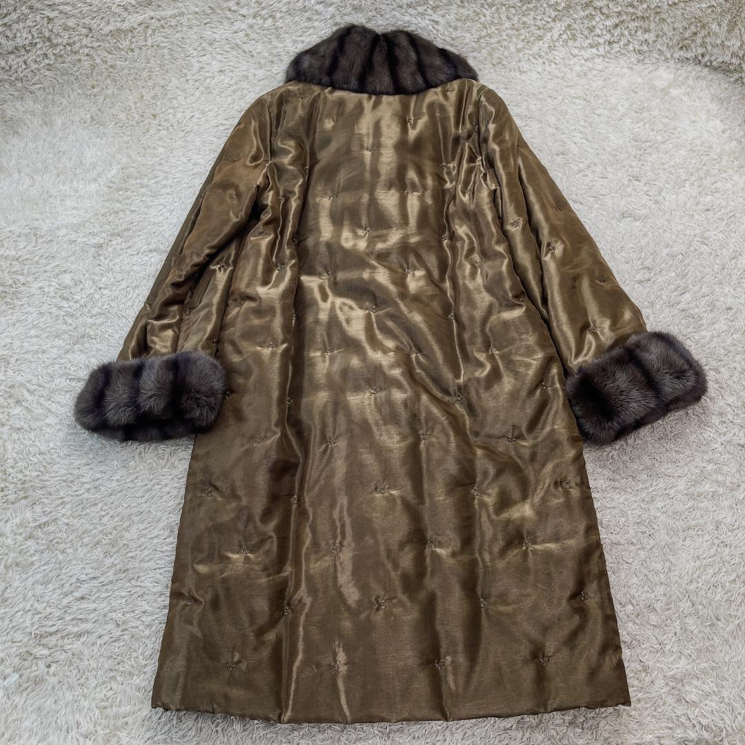 TOKYOFUR リアルファー 毛皮 刺繍デザイン 中綿ロングコート フリー