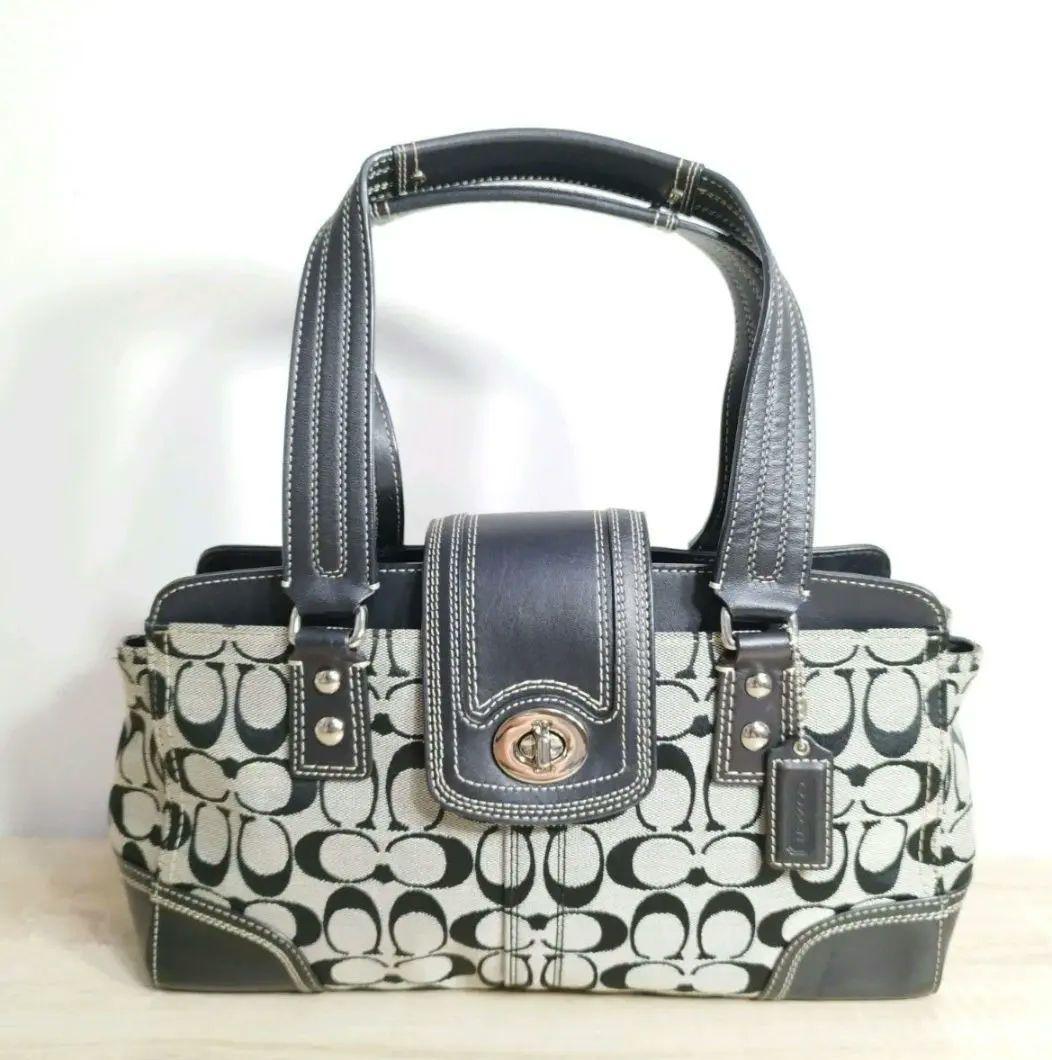 COACH コーチ シグネチャー ハンドバッグ キャンバス レザー ブラック