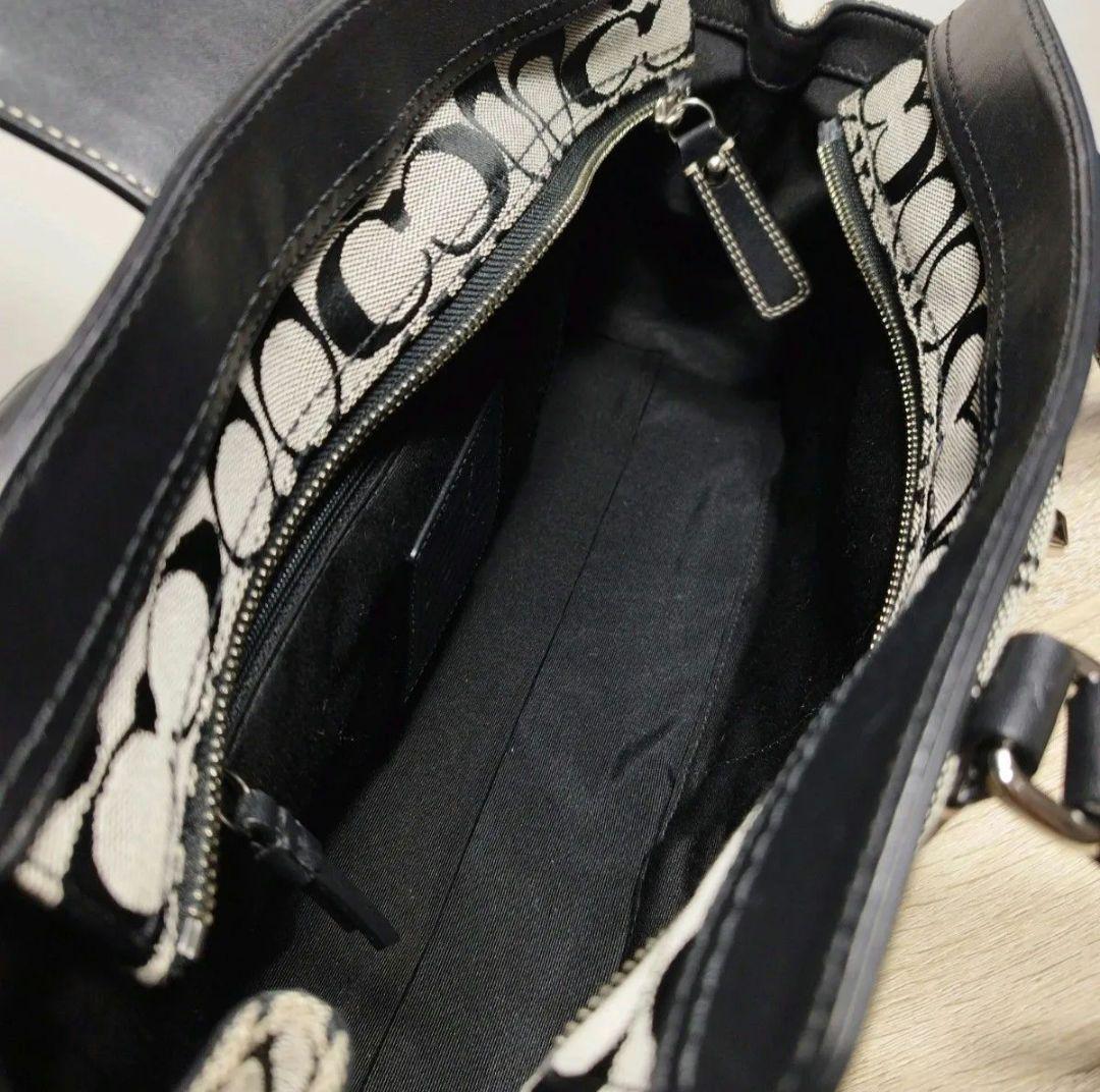 COACH コーチ シグネチャー ハンドバッグ キャンバス レザー ブラック