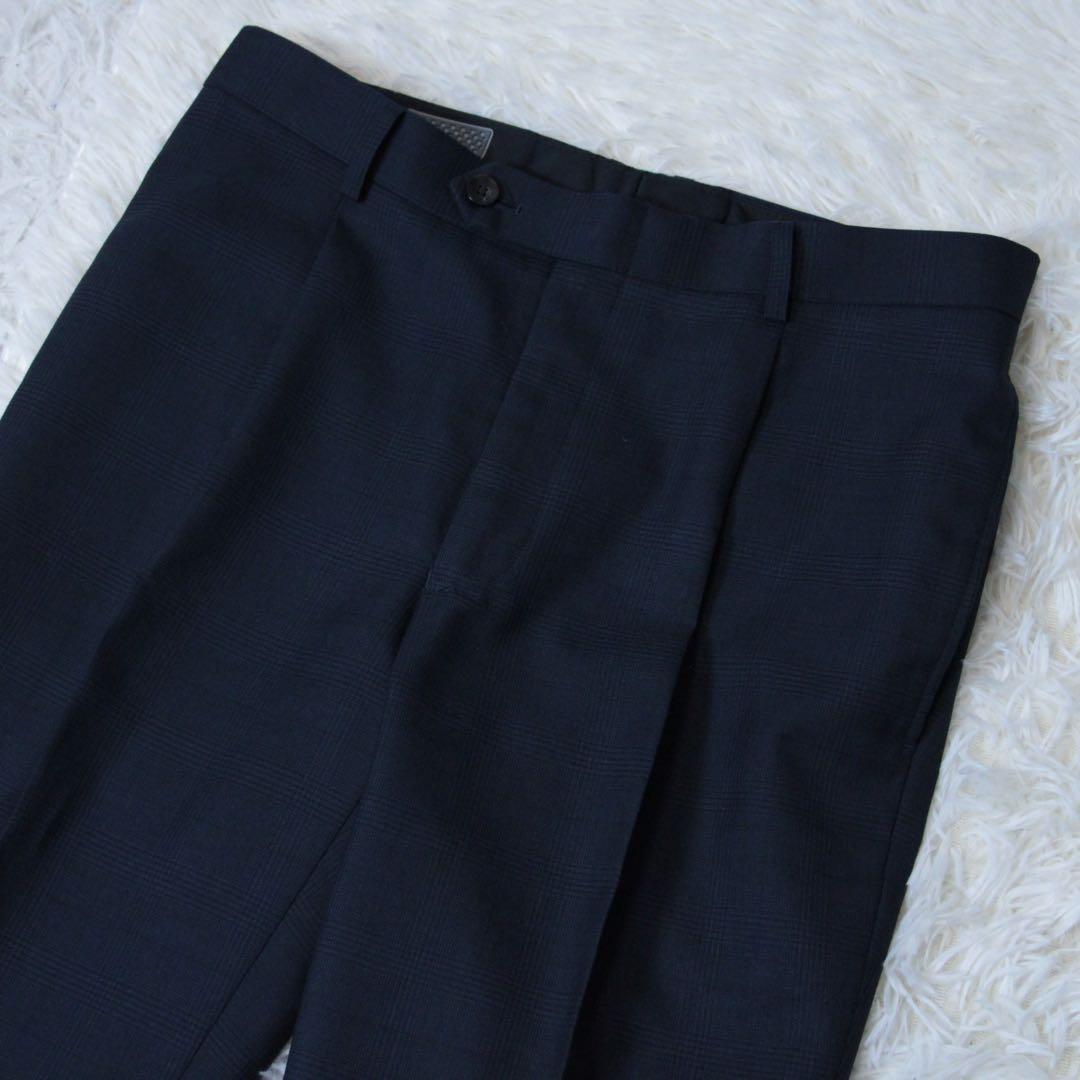 極美品 スーツセレクト 3ピース セットアップスーツ ネイビー A6 チェック