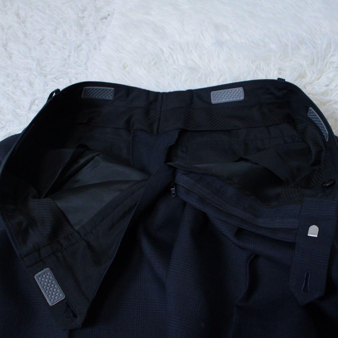 極美品 スーツセレクト 3ピース セットアップスーツ ネイビー A6 チェック