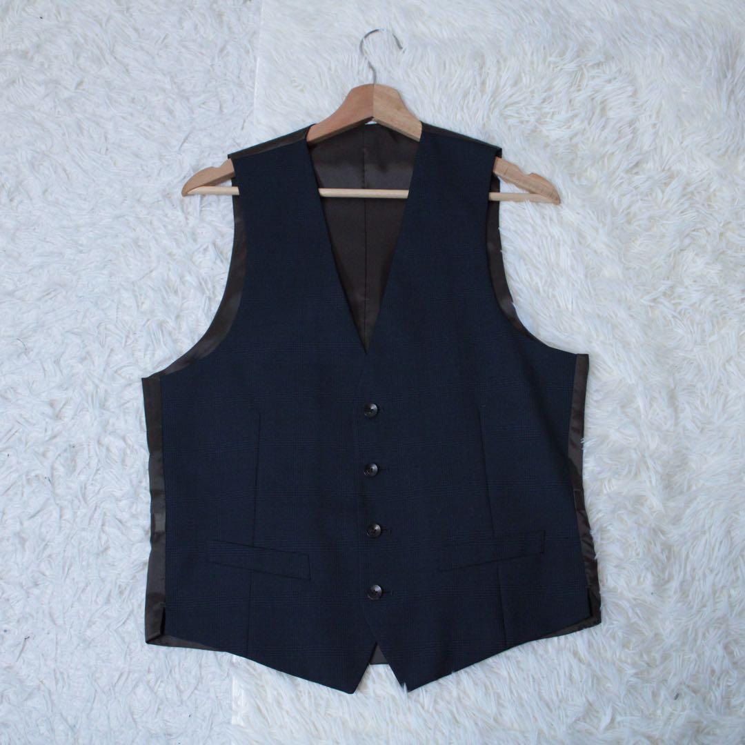 極美品 スーツセレクト 3ピース セットアップスーツ ネイビー A6 チェック