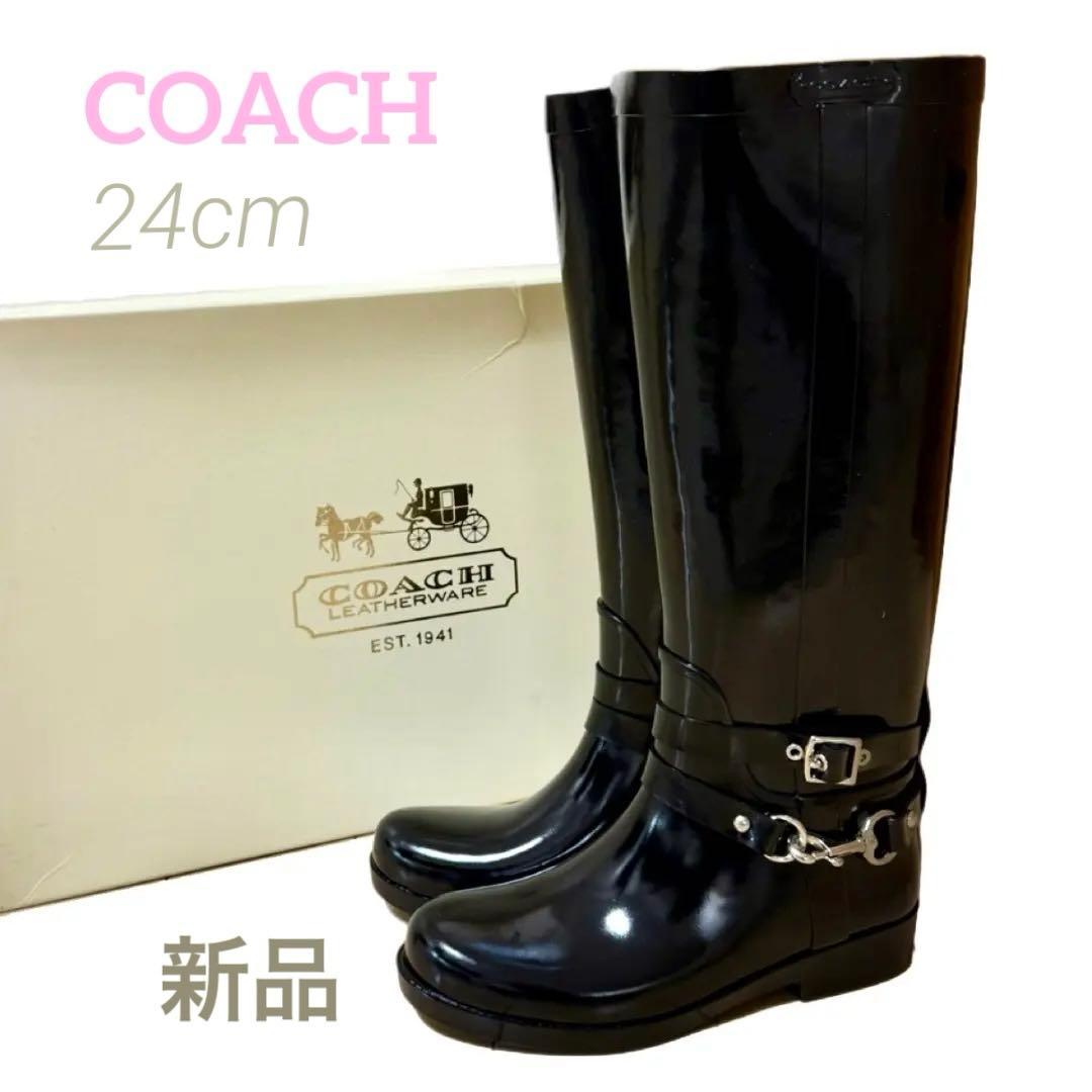 ooo【新品未使用】COACH コーチ レインブーツ 24cm 7ブラック