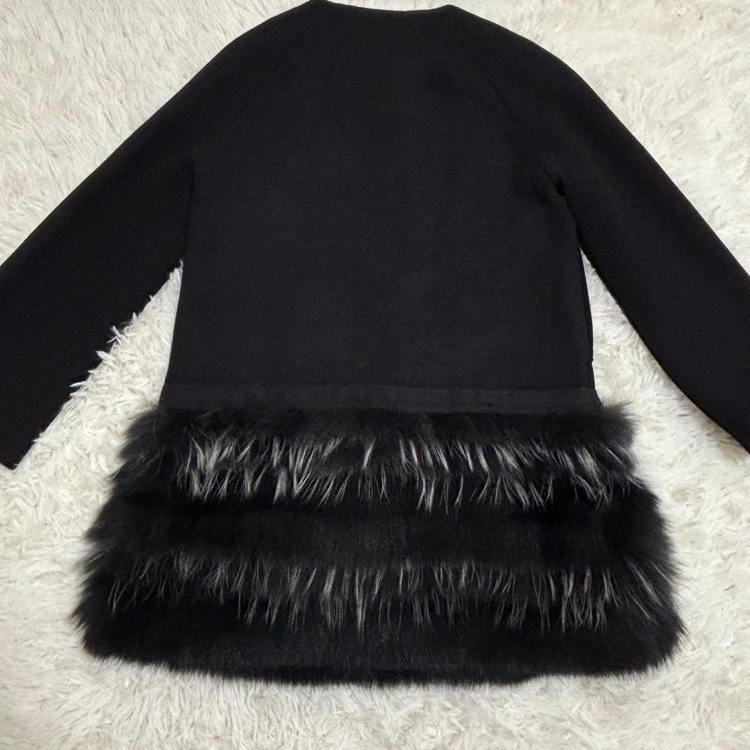 【極美品】LANVIN en Bleu ノーカラー ファー コート ブラック