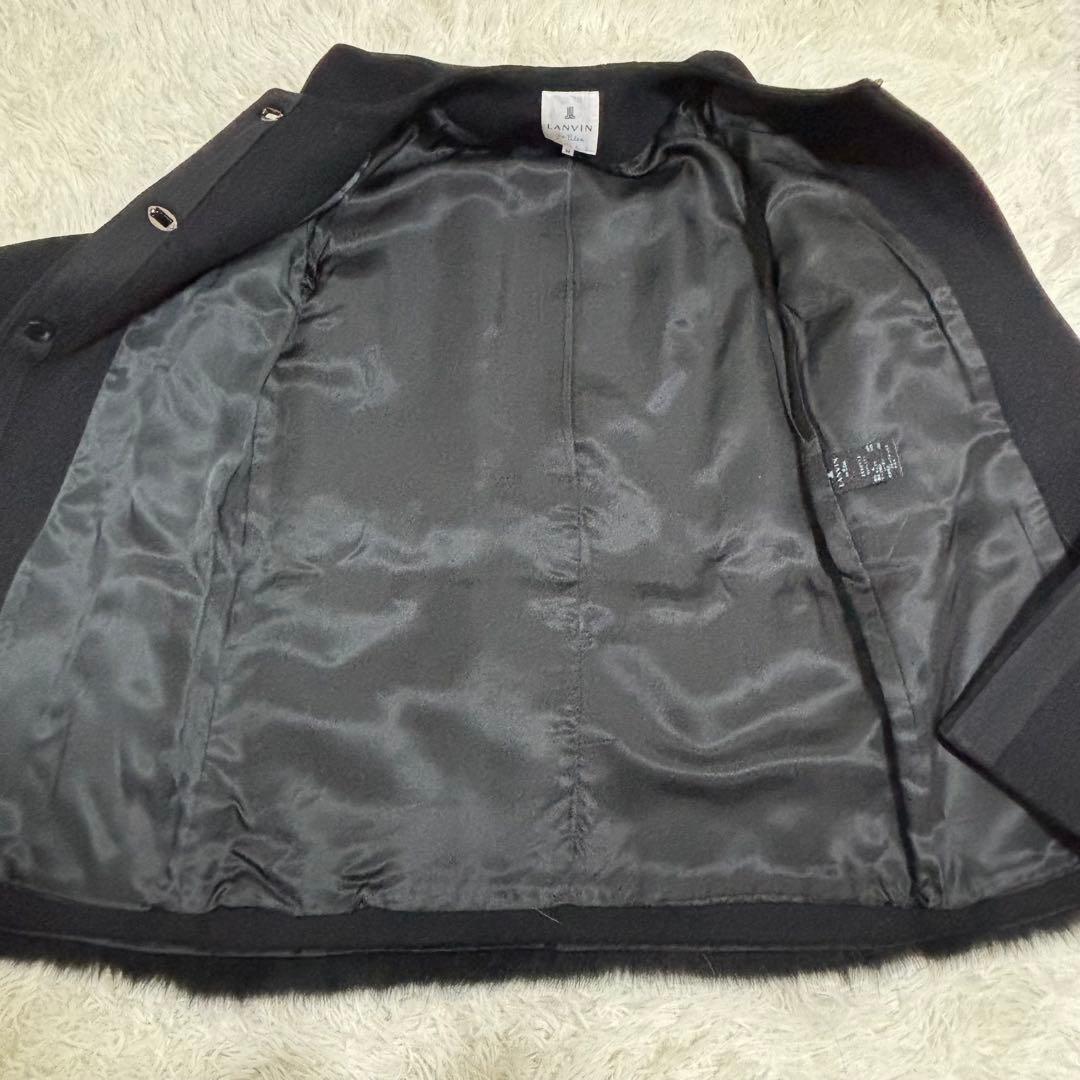 【極美品】LANVIN en Bleu ノーカラー ファー コート ブラック