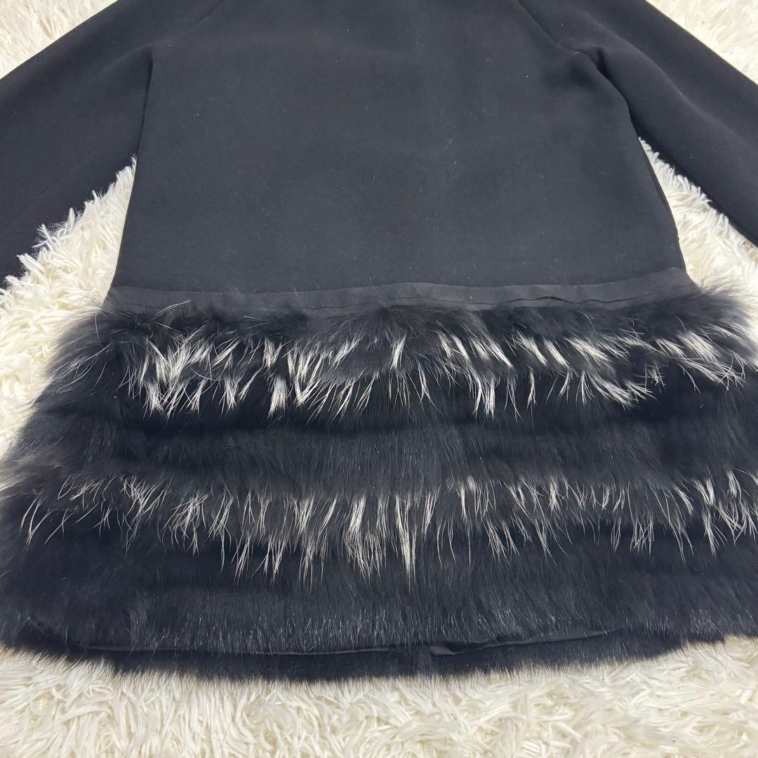 【極美品】LANVIN en Bleu ノーカラー ファー コート ブラック