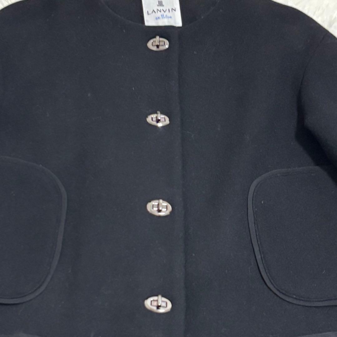 【極美品】LANVIN en Bleu ノーカラー ファー コート ブラック