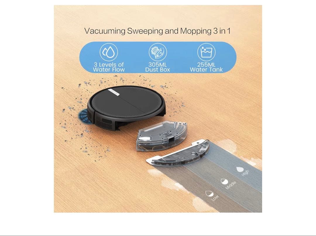 ロボット掃除機本体 ブラック 3000Pa 吸引力