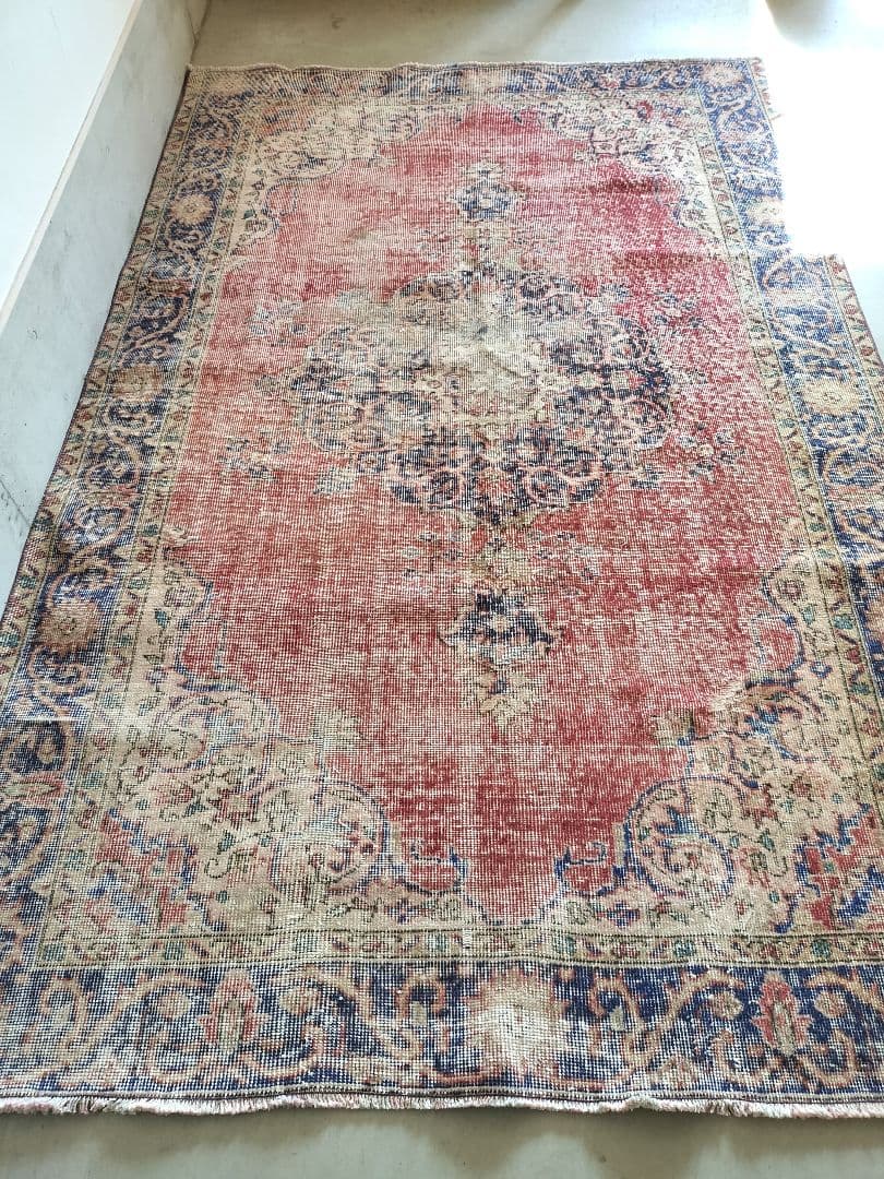 大判/シャビーレッドとネイビーの端正なヴィンテージトルコラグNo.729