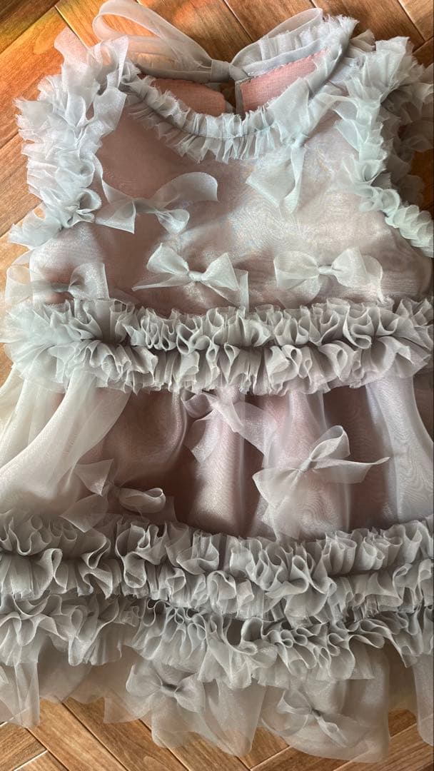 グレー フリル リボン付き チュールドレス