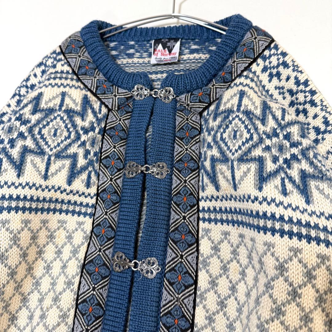 【ダーレ オブ ノルウェイ】ノルディックカーディガン（XL）ブルー　シルバー金具
