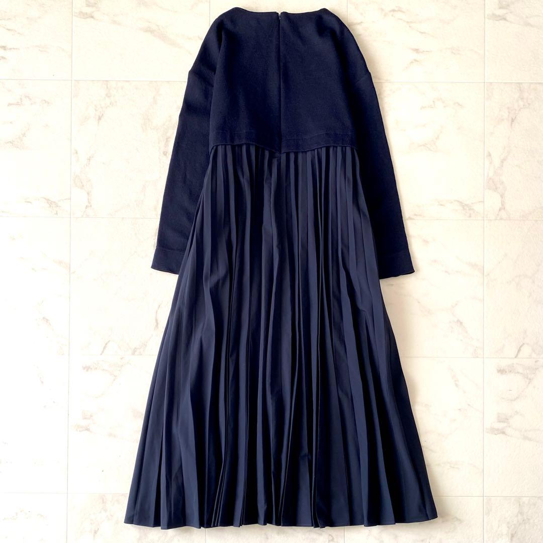 美品.定価3.2万☆ボールジィ ドッキングワンピース プリーツ 異素材 紺 36