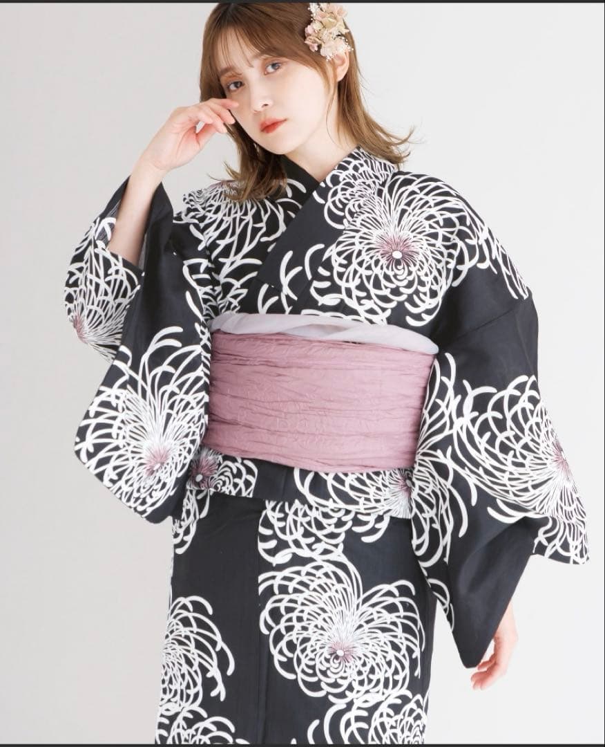 DITA ディータ 浴衣 2点セット 月夜の乱菊しらべ 黒 白 ピンク