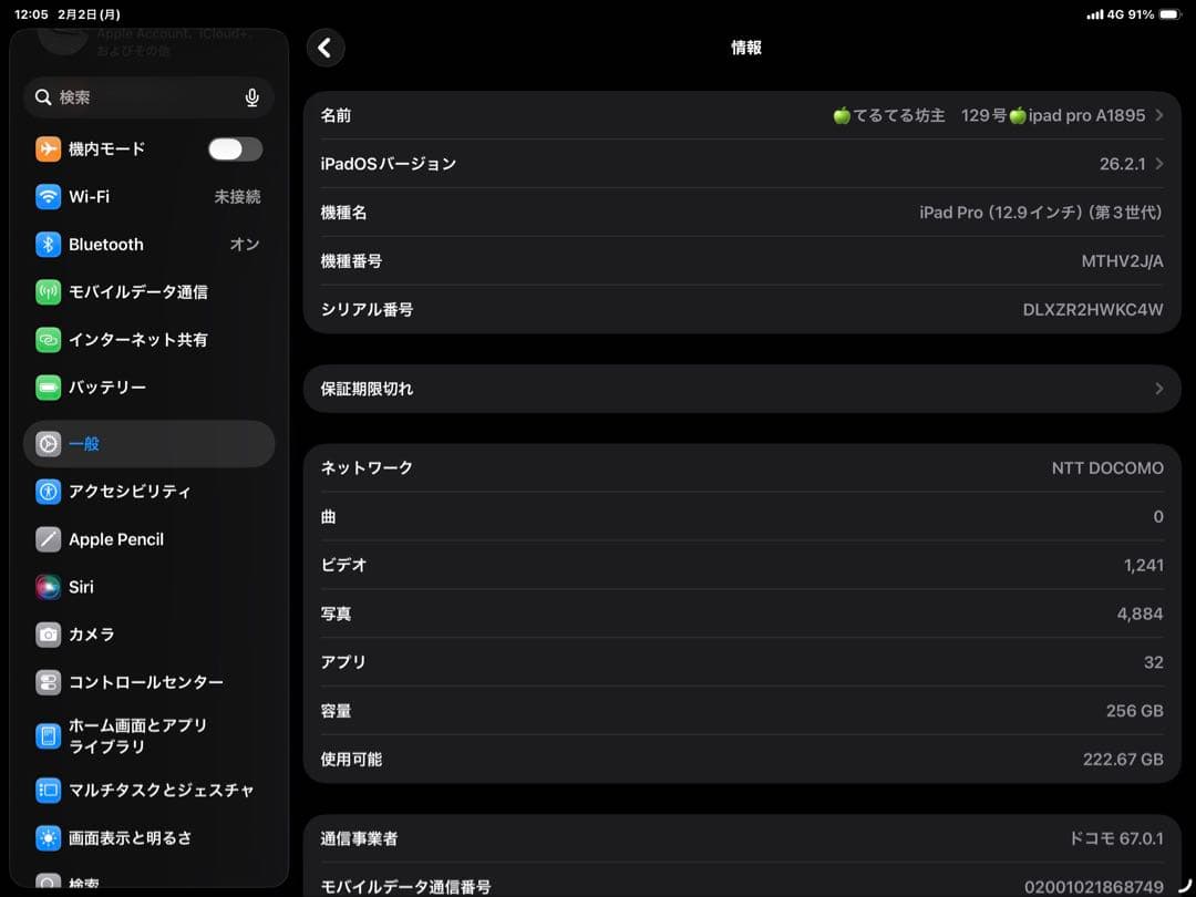 Apple iPad Pro12.9 第3世代　256gb セルラーモデル