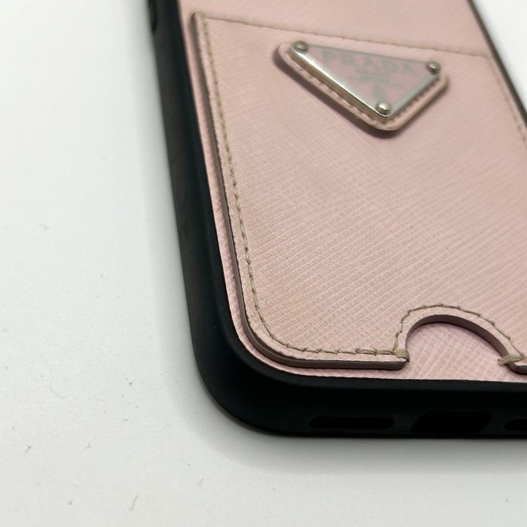 美品　PRADA iPhoneケース　14 ピンク　三角ロゴ　サフィアーノレザー