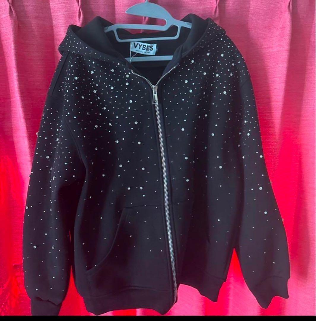 VYBES バイブス　ストーン装飾　ブラック パーカー　BRHTH KHI好きに
