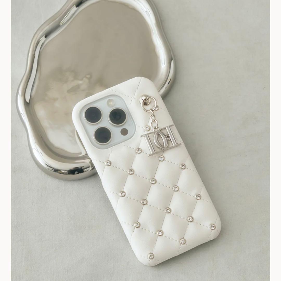 Darich キルティングビジューDDチャームiPhoneケース　16 白
