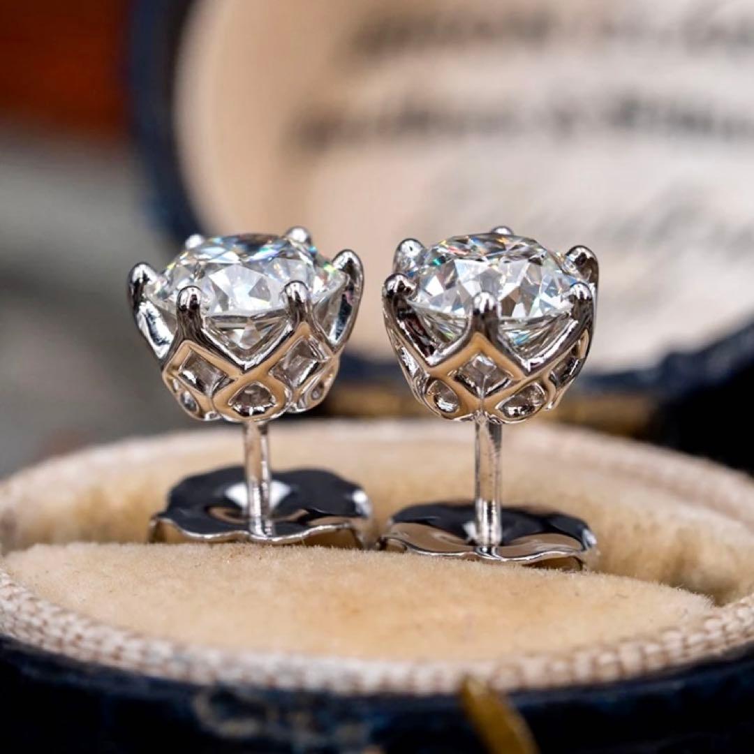 満足保証！最高級人工ダイヤ モアッサナイト ピアス 2ct 1粒ダイヤモンド