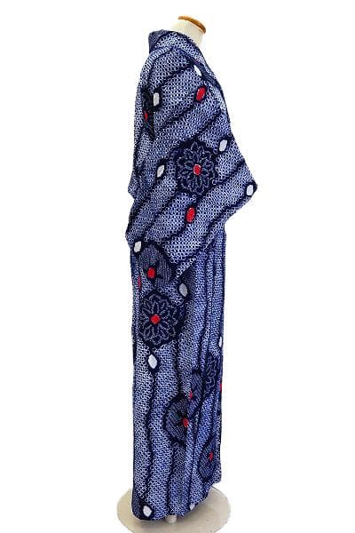 ★専用★未使用品 浴衣 有松絞り バチ衿 紺 花文 身丈156cm お洒落 夏