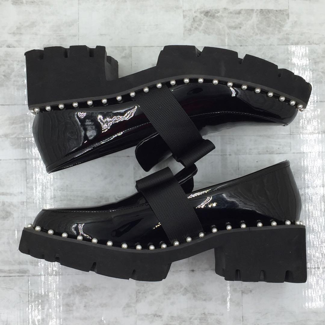 【美品】Akiron x Donoban パールリボンエナメルローファー 黒