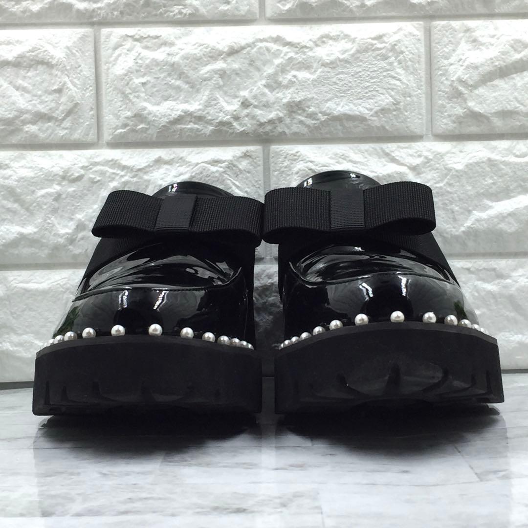 【美品】Akiron x Donoban パールリボンエナメルローファー 黒