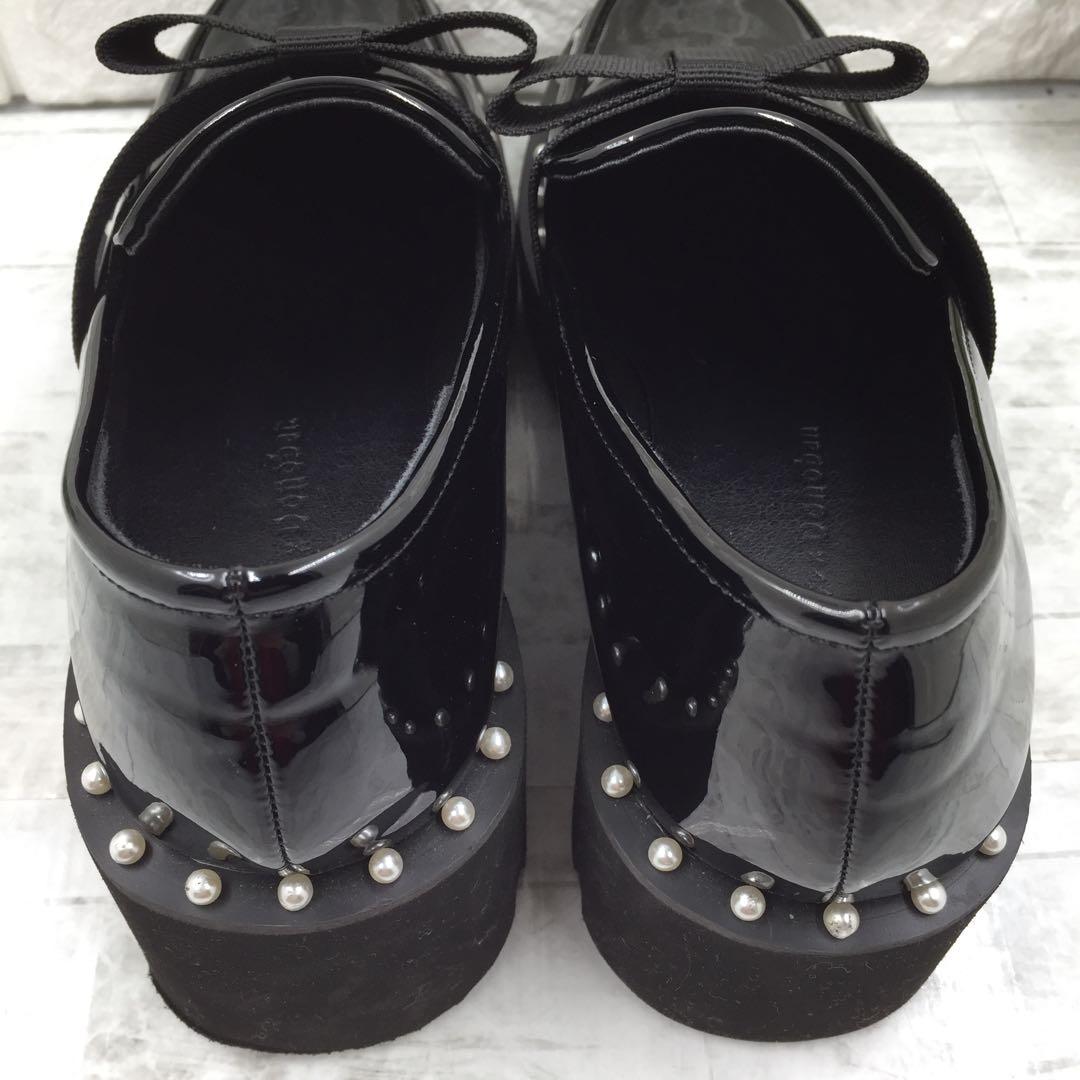【美品】Akiron x Donoban パールリボンエナメルローファー 黒