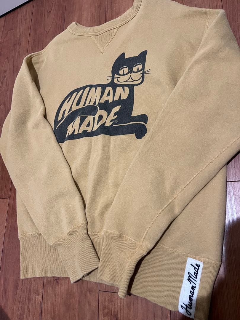 HUMAN MADE 希少　猫　スウェット　前V ビンテージ調　マスタード