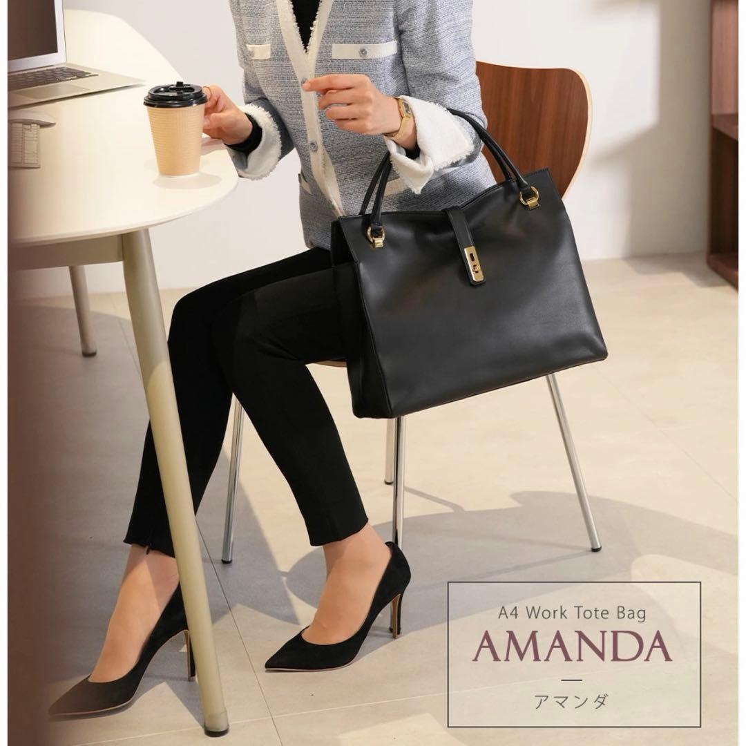 【傳濱野】ブラック レザー A4ビジネスバッグ AMANDA