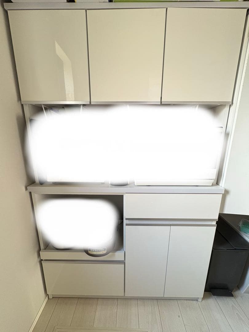 大川家具 ナポリ　鏡面ホワイト 116.3㎝ カウンター 食器棚 カップボード