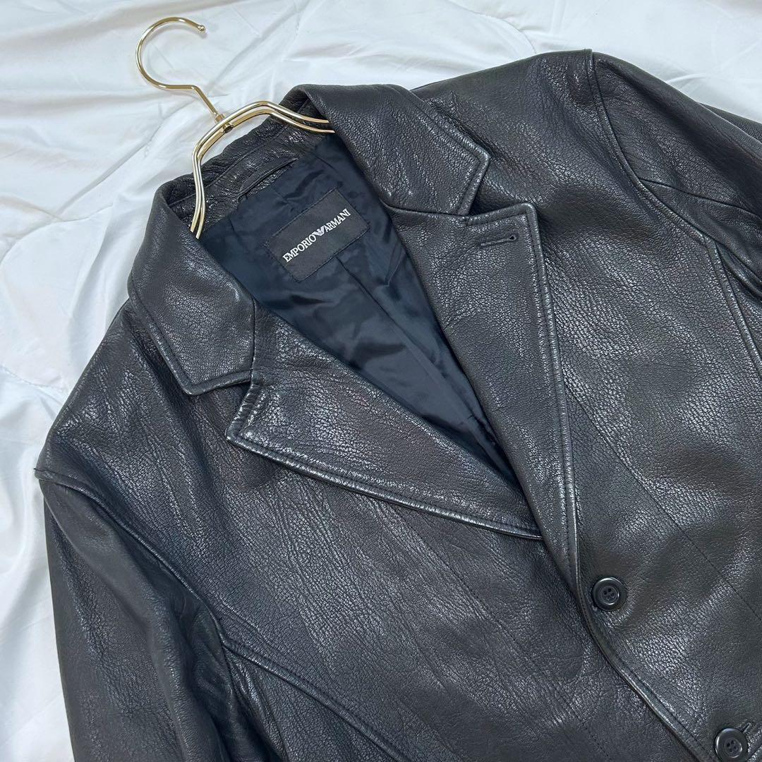 最強サイズ54 EMPORIO ARMANI レザーテーラードジャケット 本革