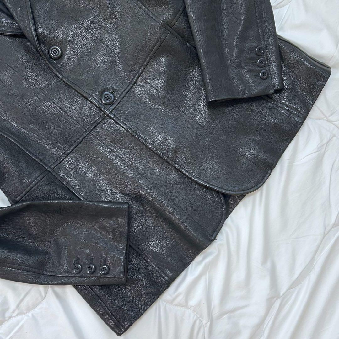 最強サイズ54 EMPORIO ARMANI レザーテーラードジャケット 本革