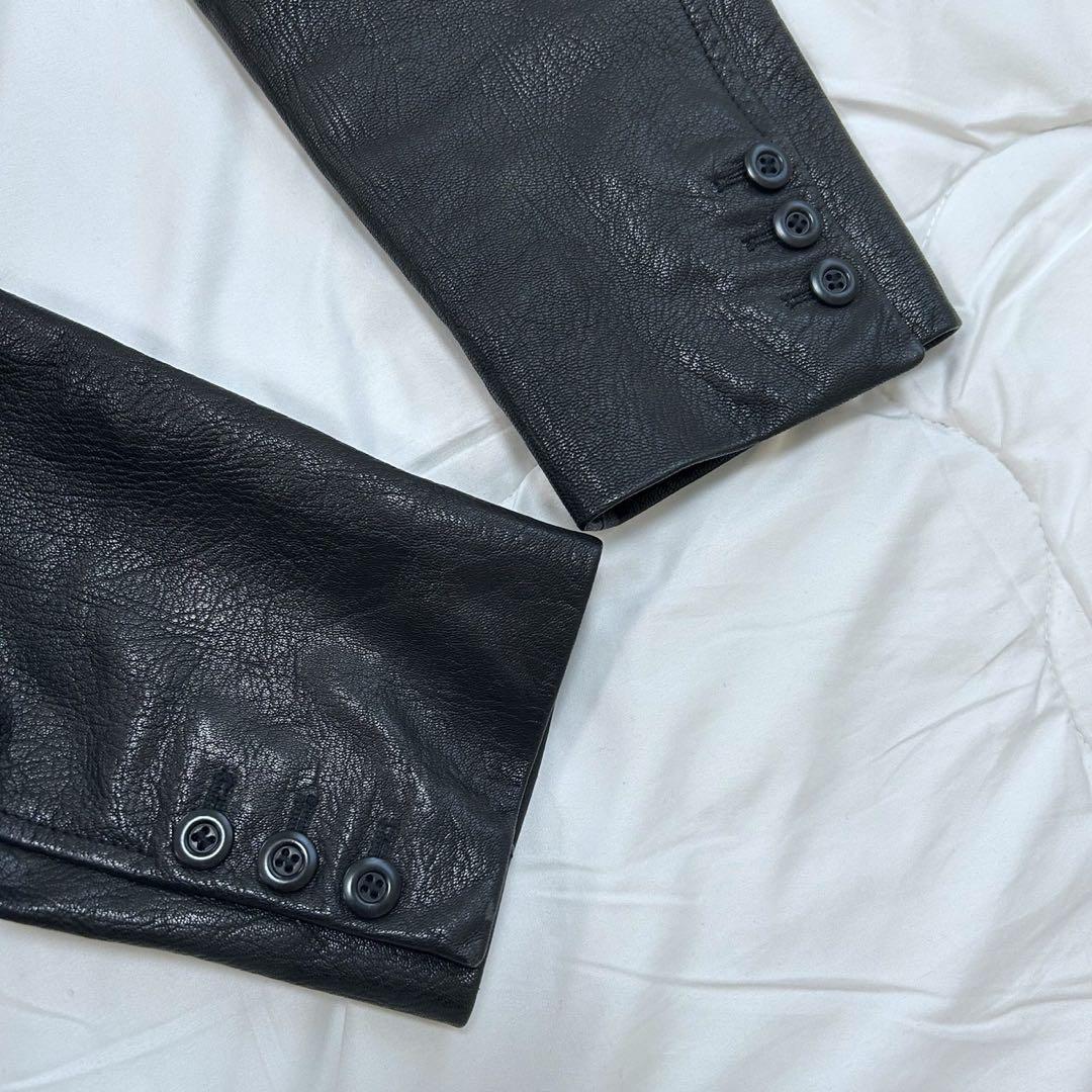 最強サイズ54 EMPORIO ARMANI レザーテーラードジャケット 本革