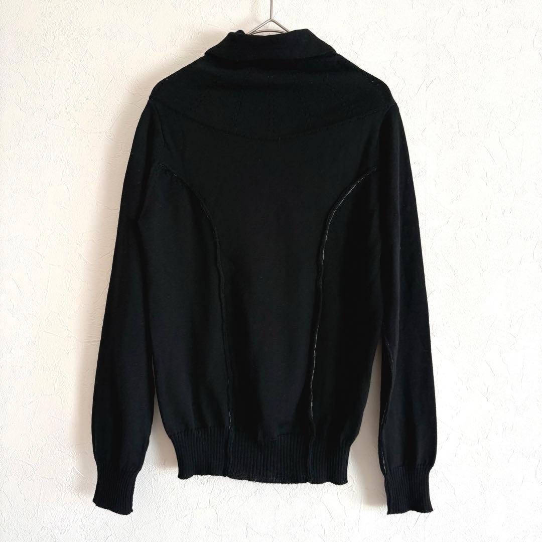トリココムデギャルソン 丸襟 ステッチ ニットカーディガン 黒 AD2010