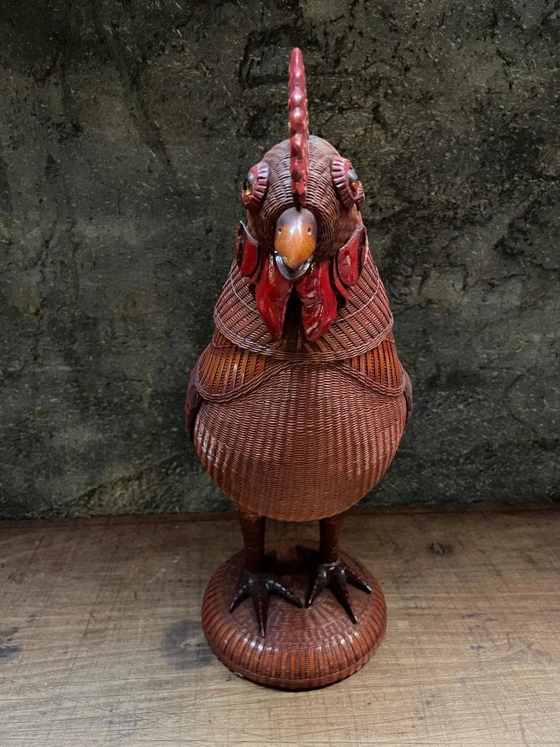 希少 1940's ヴィンテージ 上海伝統工芸 竹細工 雄鶏 ラタン オブジェ