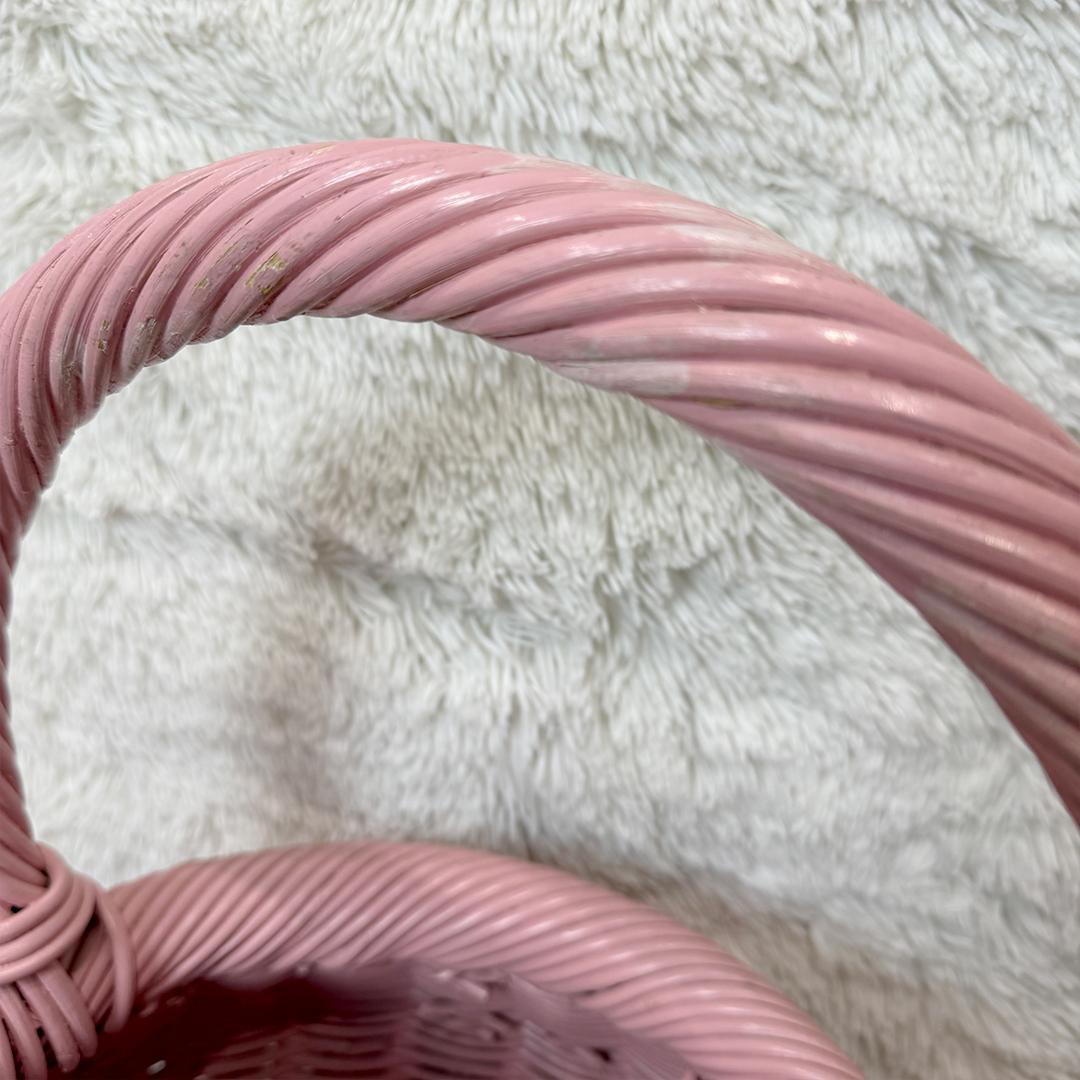 【希少】 ビッグサイズ ラタンバスケット かご ピンク 昭和レトロ インテリア