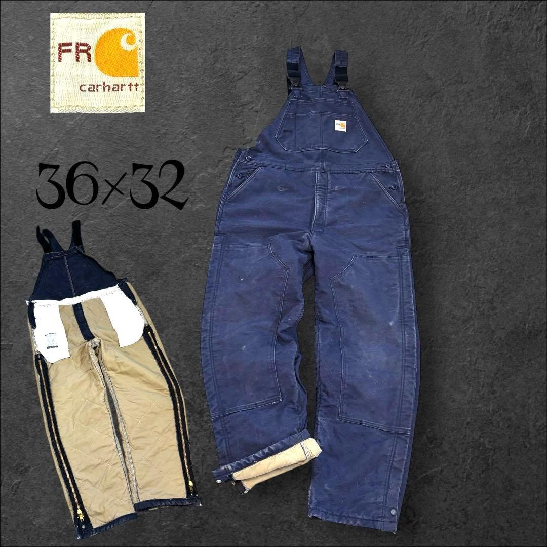 希少！ Carhartt キルティング オーバーオール 紺 【防寒・難燃仕様】