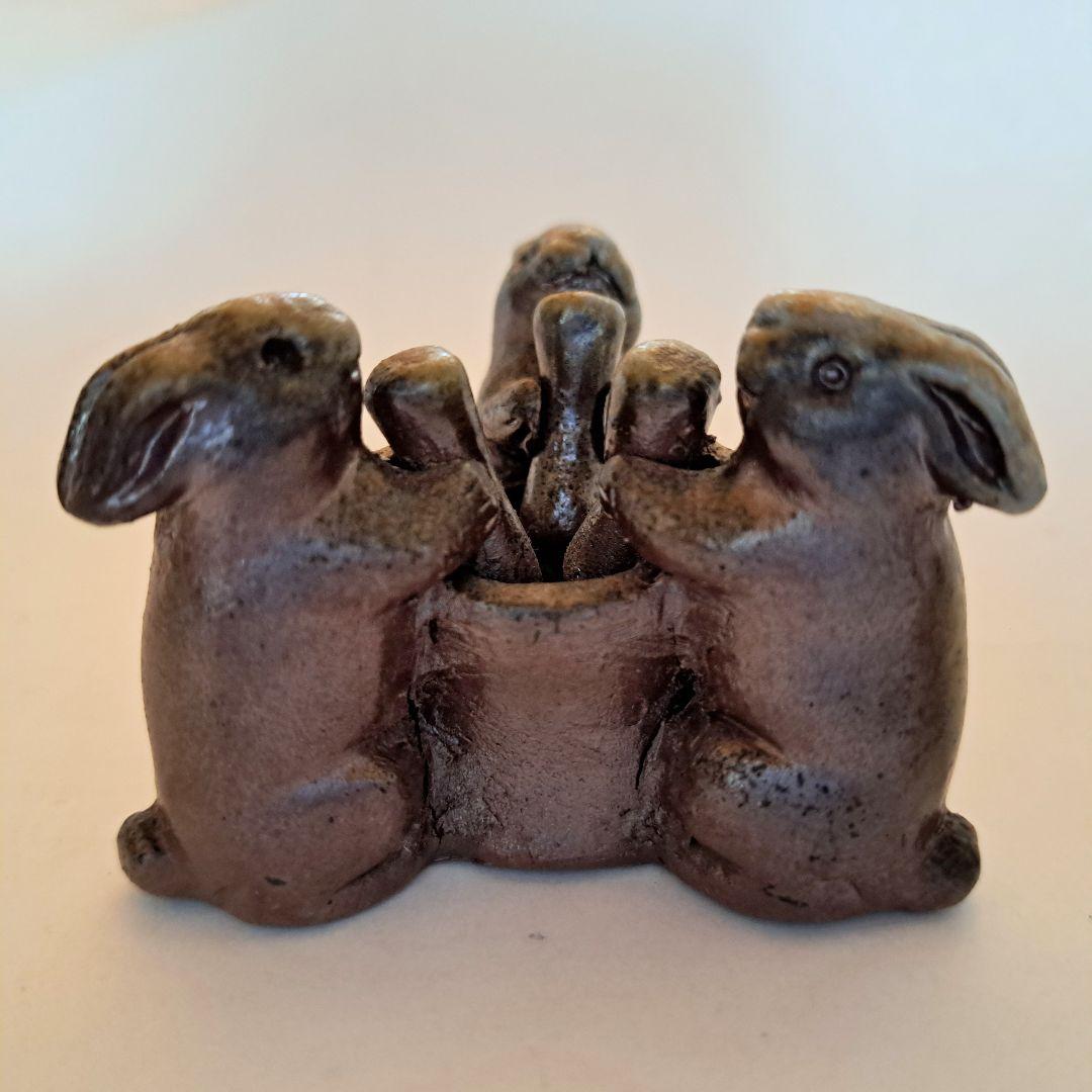 備前焼　蓋置　茶道具　陶器　兎　餅つき　美品　おすすめ品　鷹取閑山作品