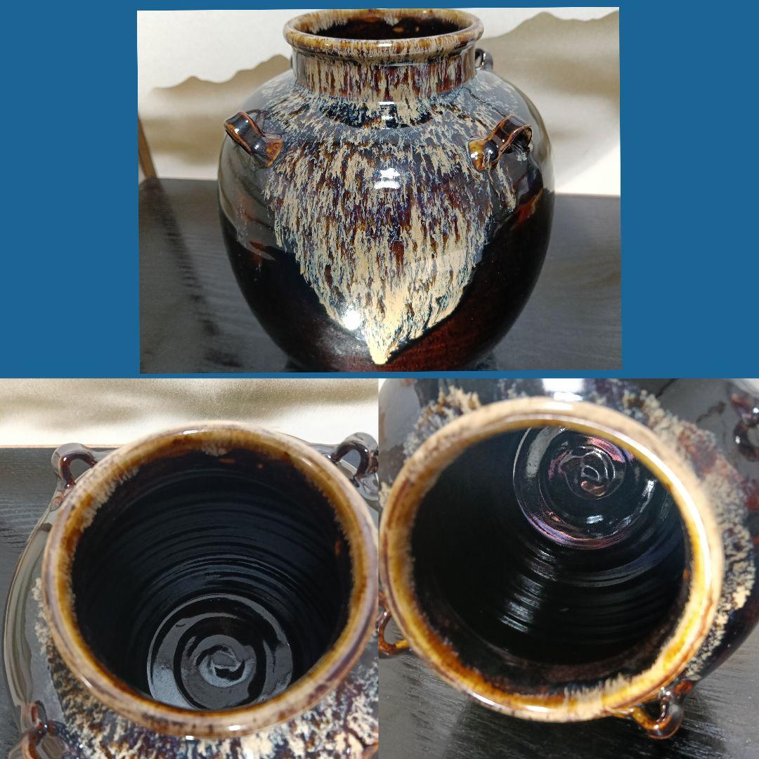 ゆきAN99 桶谷丁一作 飾壺 天目釉 茶壺 絹紐 口切茶事 茶の湯