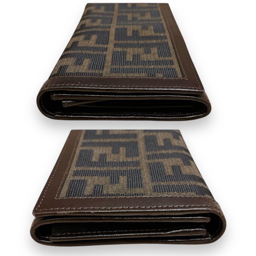 【美品】FENDI 長財布 ズッカ キャンバス ロゴ FF レザー ブラウン