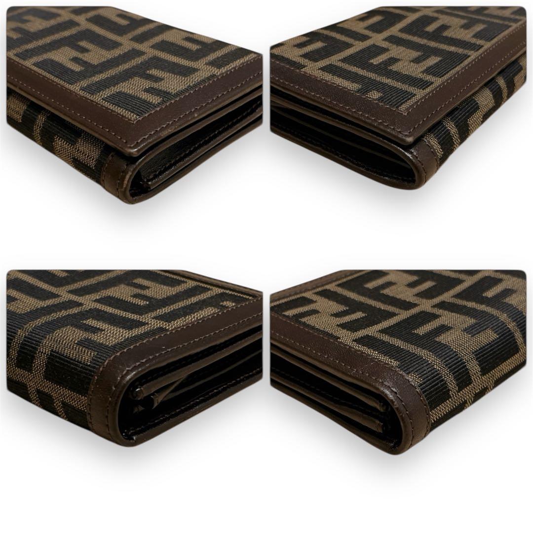 【美品】FENDI 長財布 ズッカ キャンバス ロゴ FF レザー ブラウン