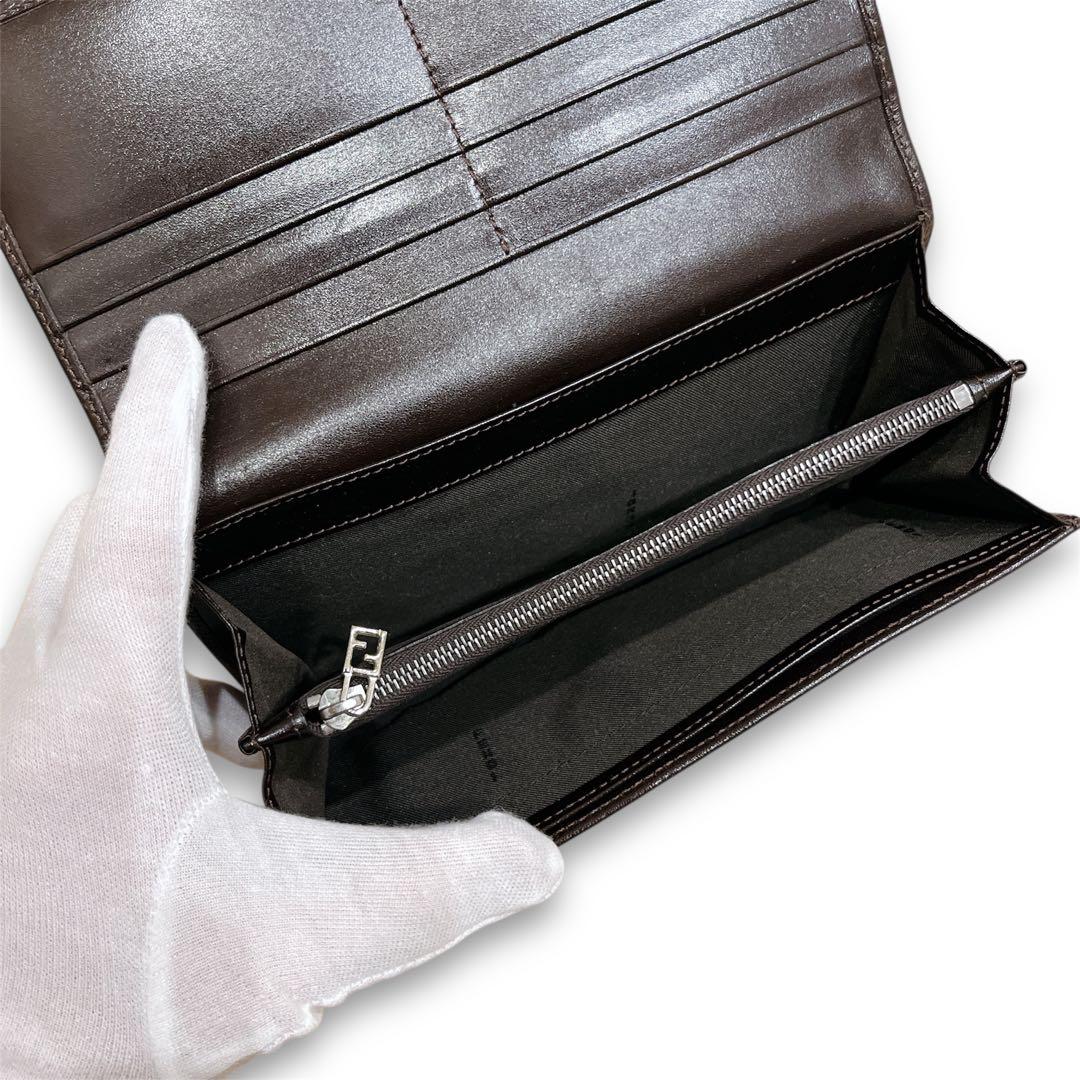 【美品】FENDI 長財布 ズッカ キャンバス ロゴ FF レザー ブラウン