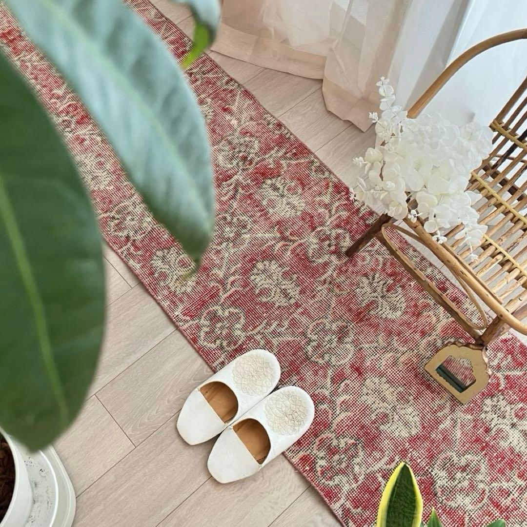 超ロング　シャビーレッド56×290✳︎紋章柄　ランナー　トルコヴィンテージラグ