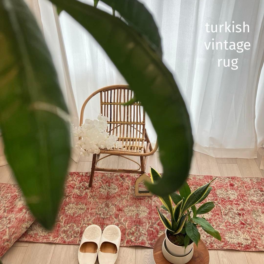 超ロング　シャビーレッド56×290✳︎紋章柄　ランナー　トルコヴィンテージラグ