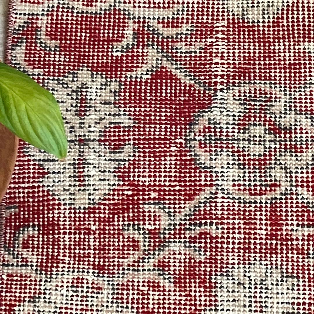 超ロング　シャビーレッド56×290✳︎紋章柄　ランナー　トルコヴィンテージラグ