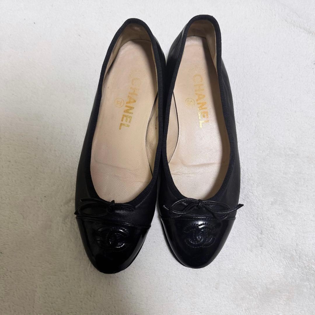 CHANEL シャネル　22cm 黒　ブラック フラット　バレエ　ココマーク