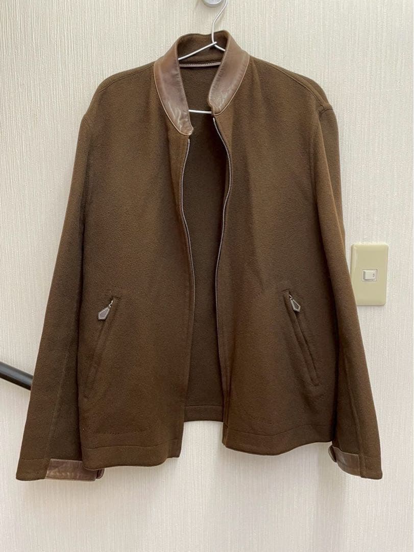 【油淋鶏】エルメス ジャケット カシミヤ100％ レザー メンズサイズ50