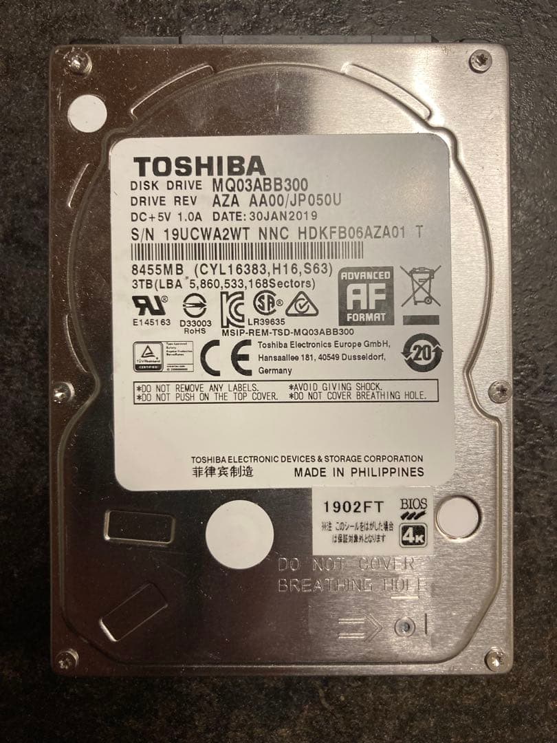 m*k様 東芝製 3TB 2.5インチ HDD ４本SET