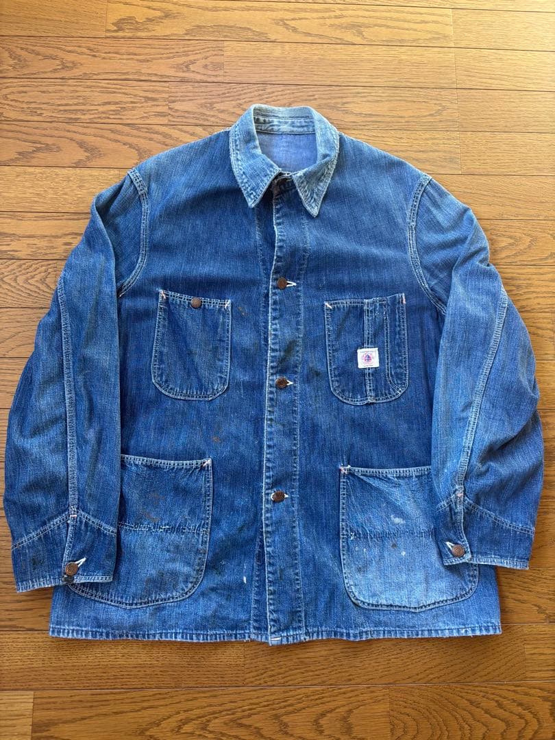 ボロの美学40s 50s ペンキ　ブルーベル　4つボタン　カバーオール