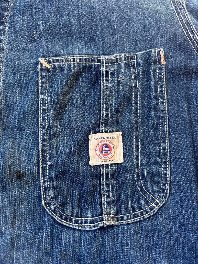 ボロの美学40s 50s ペンキ　ブルーベル　4つボタン　カバーオール