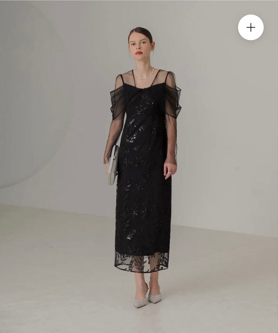 【LEJA】Ｓサイズ チュールロングスリーブリーフ Ｉラインワンピースドレス